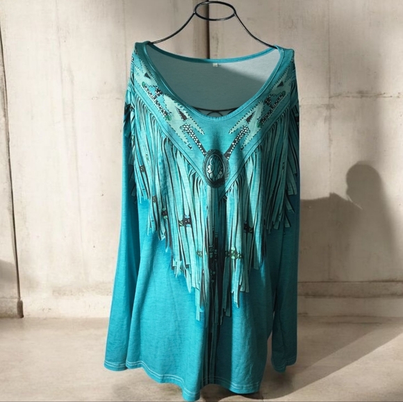 Tops - Teal Top with Embellishments Size 5X